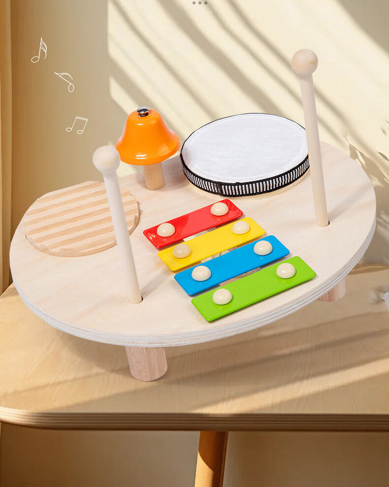 Set Mainan Bermain Bayi Kayu Multi-Fungsional Instrumen Perkusi Pendidikan Musik untuk Set Meja Drum Bayi & Balita pemasok
