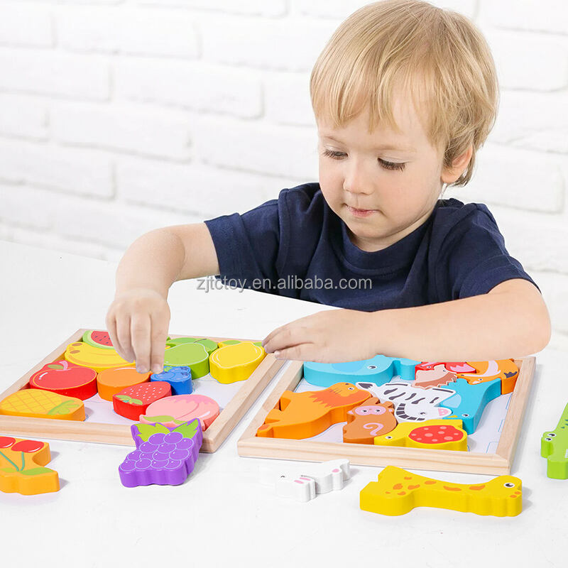 Puzzles en bois 3D animaux de bande dessinée enfants Puzzle cognitif jouets en bois pour enfants bébé Puzzle jouet jeux fournisseur
