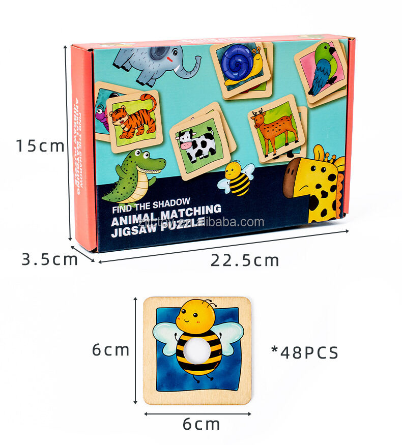 Puzzle d'apprentissage éducatif préscolaire, jouet en bois, motifs d'animaux, Cognition, fabrication de Puzzle assorti