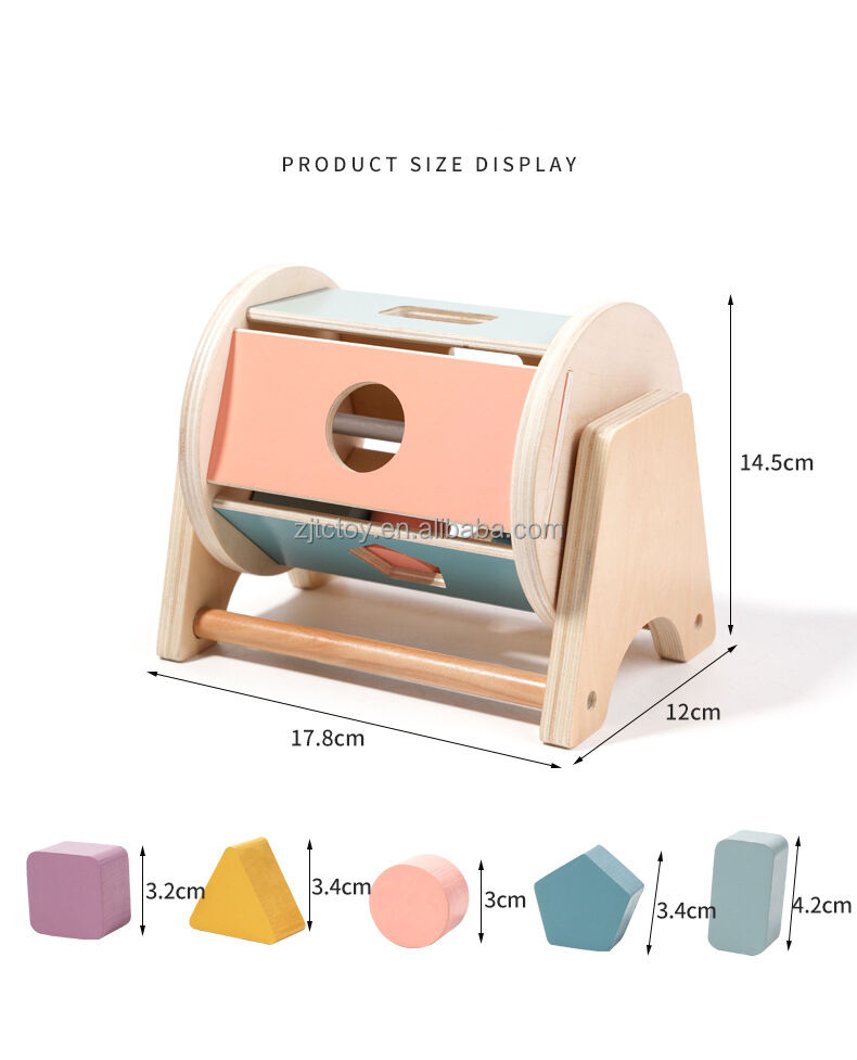 Hölzerne rollende Trommel in Schreibtischform, Früherziehung, Lernen, Formabgleich, Montessori-Spielzeug für Babys, Jungen, Mädchen, Kleinkinder, Details