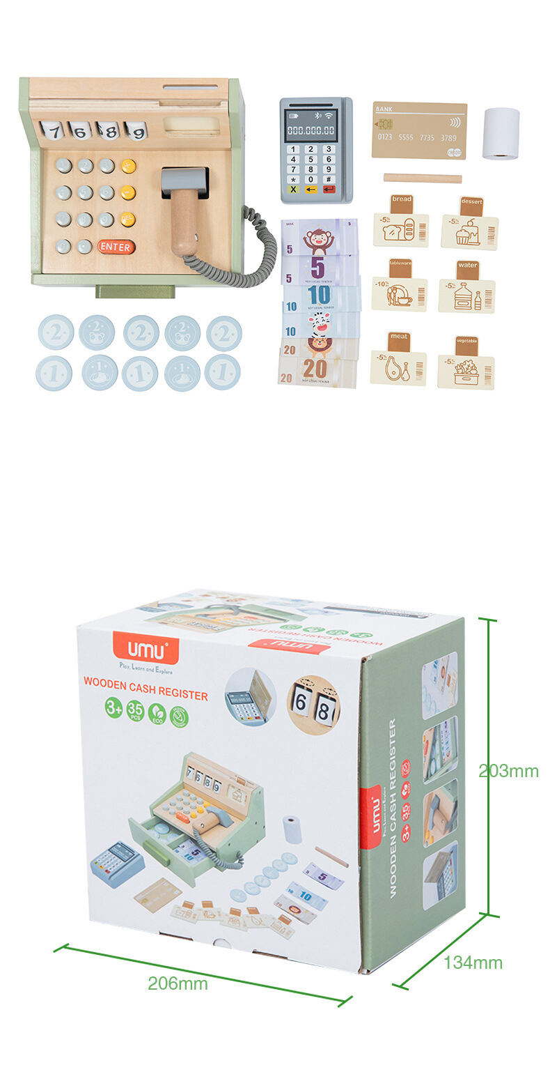 Kinder-Rollenspiel Supermarktkassierer Kleinkind Holzkasse Spielzeug Holz Pädagogisches Mathematik-Lernspielzeug für 1 Jahr Babyfabrik