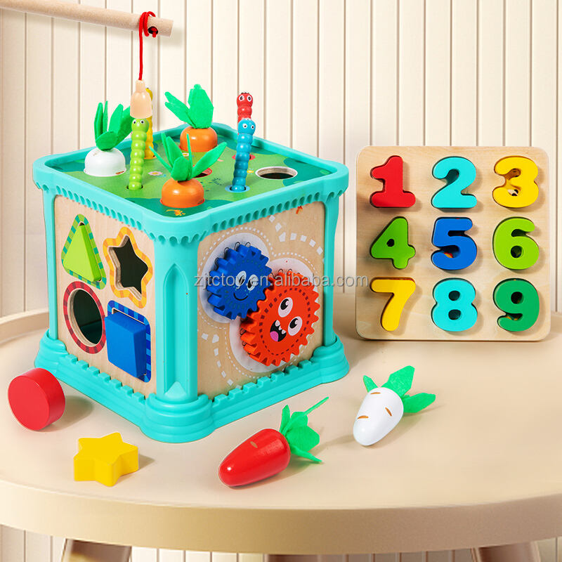 Cube d'activités cognitives multifonctions en bois 6 en 1, nouveau Design, boîte pour enfants, jouets d'apprentissage précoce Montessori, détails