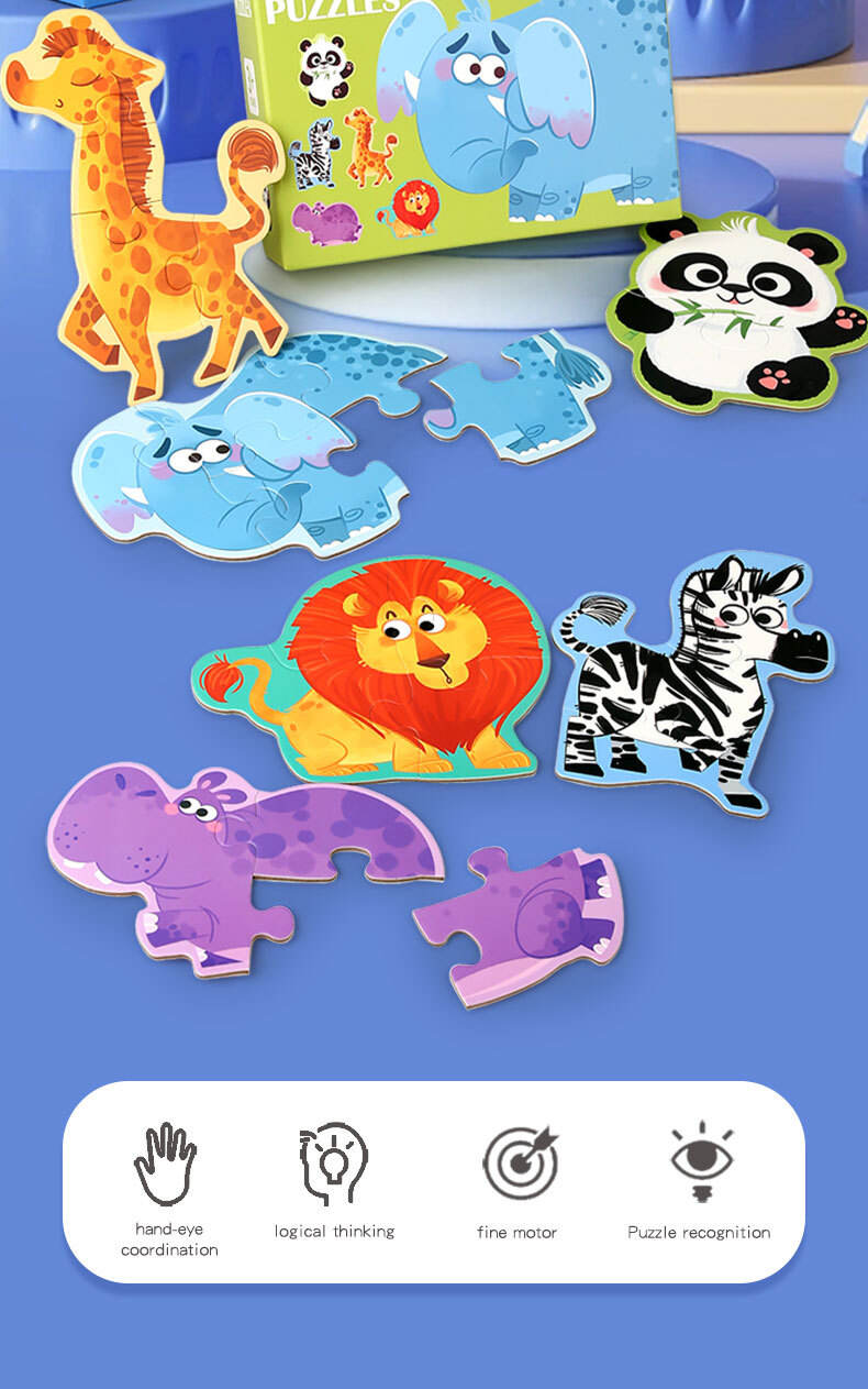 Éducation précoce Animal de bande dessinée Six en un boîte-cadeau Puzzle jouet papier pour bébé de la maternelle 3 à 6 ans fabrication de garçons et de filles