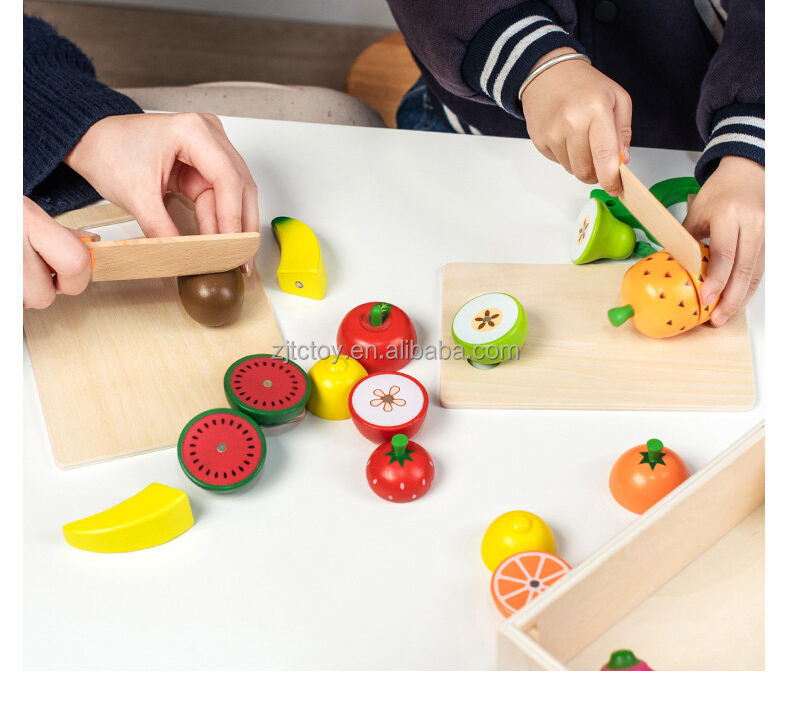 Magnetic Wood Cutting Fruit Vegetables Food Toys Building Blocks Wooden Pretend Play Simulation Kitchen Toys factory