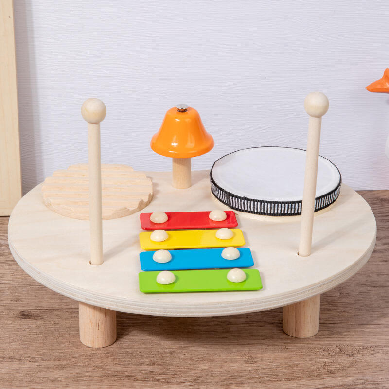 Set Mainan Bermain Bayi Kayu Multifungsi Instrumen Perkusi Edukasi Musik untuk Set Drum Bayi & Balita Detail Meja