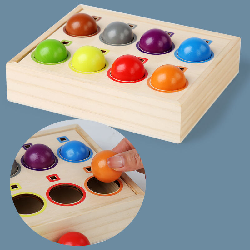 Montessori-Regenbogenbälle und -stäbchen aus Holz, Unisex, CPC CE-zertifiziertes Paarungsspielzeug für Hand-Augen-Koordination und Farbsortierung, Fabrik