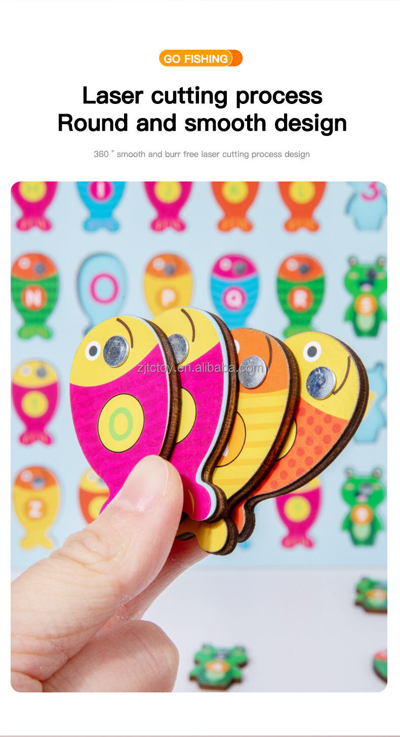 Montessori Wooden Fishing Game Magnetic Letters and Numbers Early Educational Cognition Toy for Kindergarten Kids details