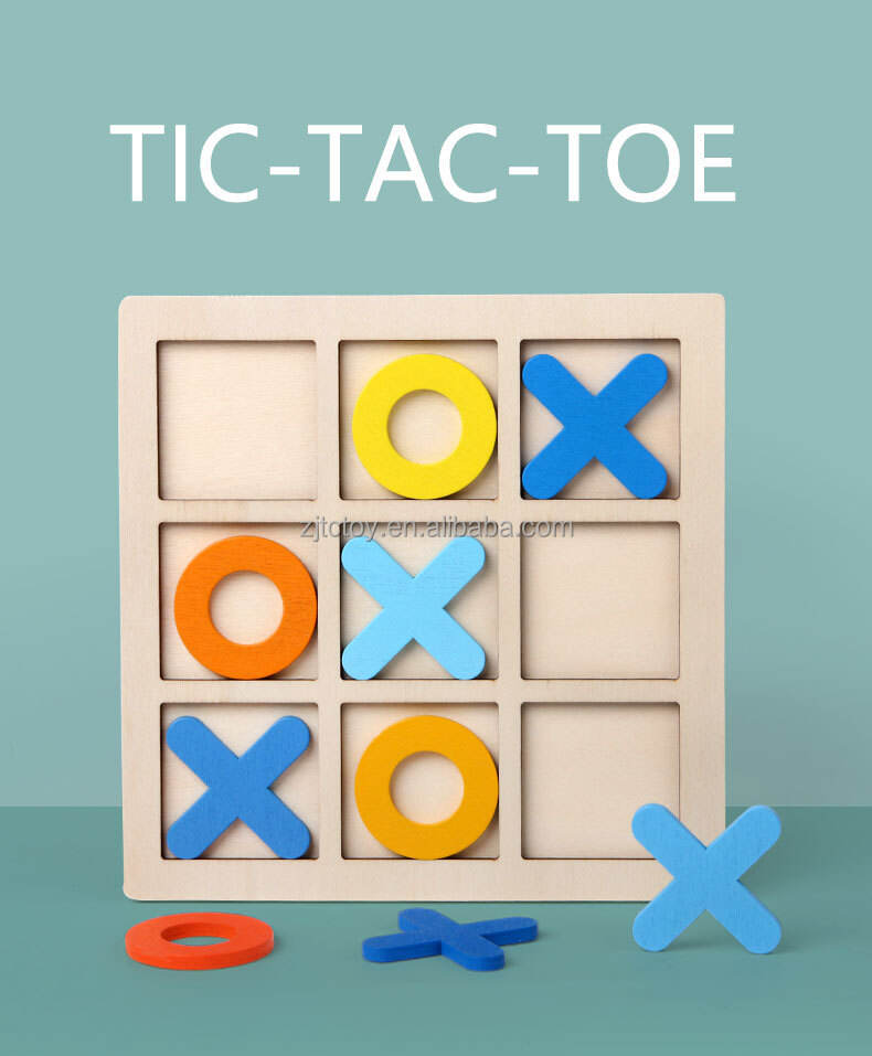 Jouet classique pour enfants, plateau de jeu Tic Tac Toe en bois, jouets éducatifs, échecs XO avec deux joueurs, détails