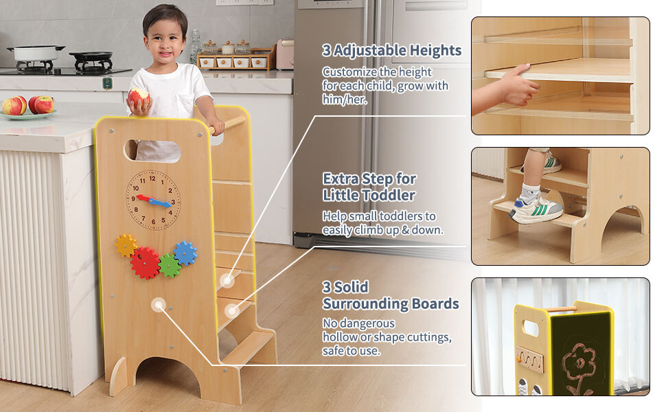 4 in 1 Kleinkind Küchenhocker Helfer Baby Lernturm Holz Montessori Kinder Lernturm Details