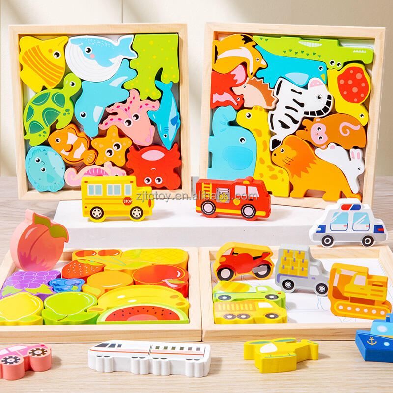 Teka-teki Kayu 3D Kartun Hewan Anak-anak Kognitif Jigsaw Puzzle Mainan Kayu untuk Anak-anak Pembuatan Permainan Mainan Puzzle Bayi