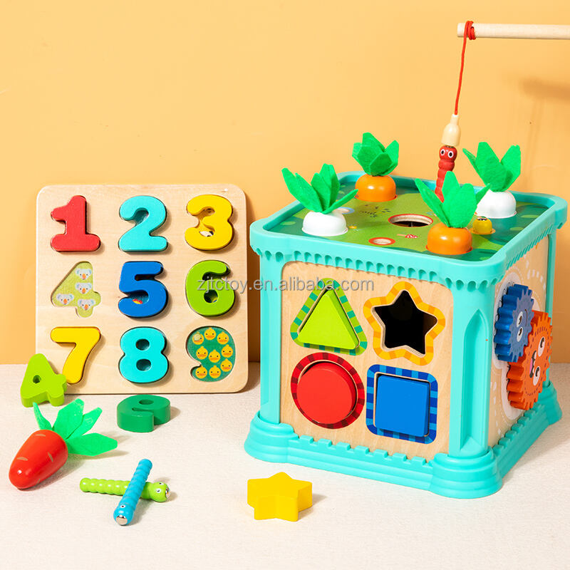 Cube d'activités cognitives multifonctions en bois 6 en 1, nouveau Design, boîte pour enfants, jouets d'apprentissage précoce Montessori, détails