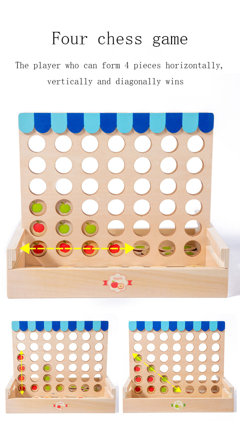 Children Connect 4 In A Line Board Game Educational Toys Kids Wooden Foldable Line Up Row Board Puzzle Toy Classic Game supplier