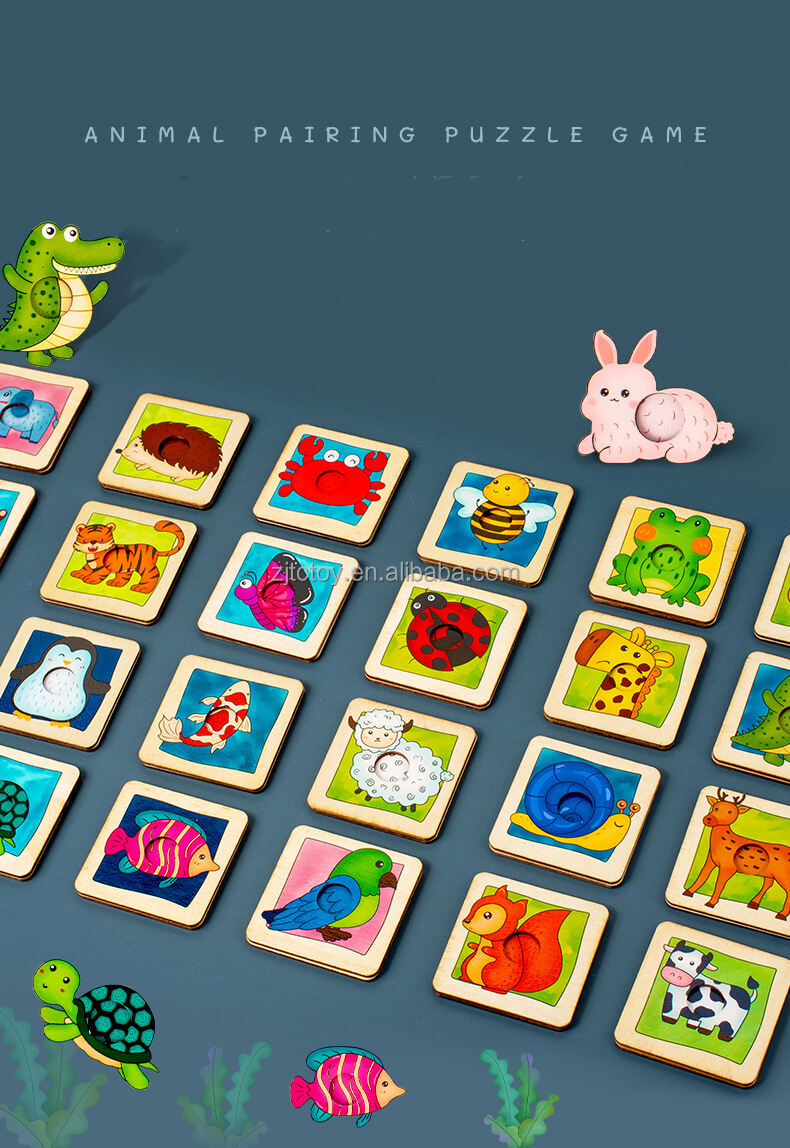 Mainan Puzzle Pembelajaran Pendidikan Prasekolah Awal Pabrik Puzzle Jigsaw Pencocokan Kognisi Pola Hewan Kayu