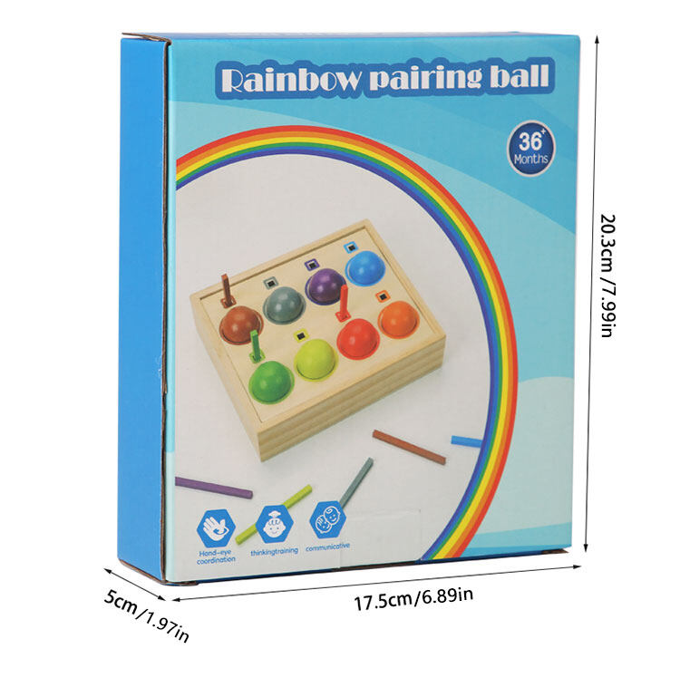 Montessori-Regenbogenbälle und -stäbchen aus Holz, Unisex, CPC CE-zertifiziertes Paarungsspielzeug für Hand-Augen-Koordination und Farbsortierung, Fabrik