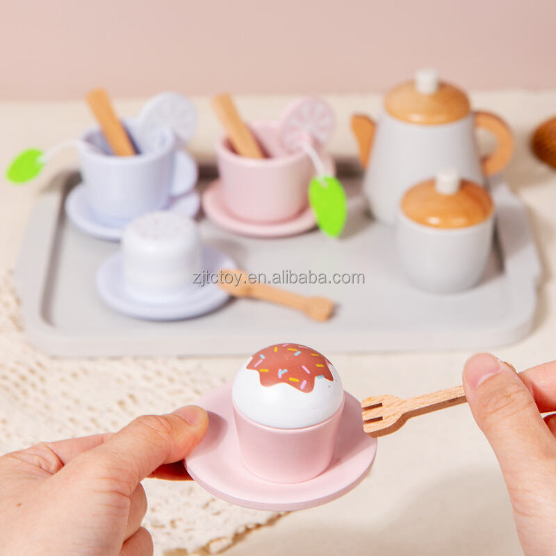 unisex drewniana kuchnia do odgrywania ról zestaw zabawek podwieczorek deser symulacja nowy hurtowy zestaw do herbaty dla dzieci zabawki kuchenne i w kształcie jedzenia szczegóły