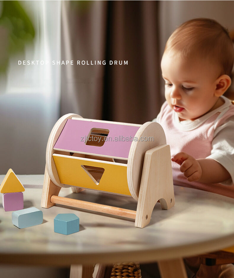 Drum Bergulir Berbentuk Desktop Kayu Mainan Montessori Cocok Bentuk Pembelajaran Pendidikan Dini untuk Bayi Laki-laki Perempuan Balita pemasok