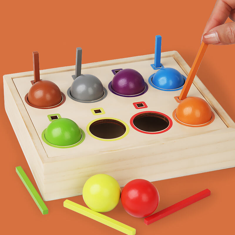 Bola dan Tongkat Pelangi Kayu Montessori Uniseks CPC CE Bersertifikat Mainan Pasangan untuk Koordinasi Tangan-Mata dan Penyortiran Warna Pabrik