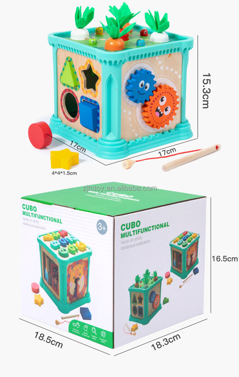 Neues Design 6 in 1 Holz kognitive multifunktionale Aktivität Würfelbox für Kinder Montessori Früherziehung Lernspielzeug Fabrik