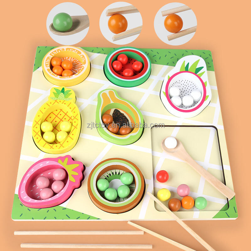 Unisex Montessori Wooden Education Toy CPC CE Certified Fruit Cognitive Matching Puzzle Game Color Sorting Clip Beads for Kids manufacture