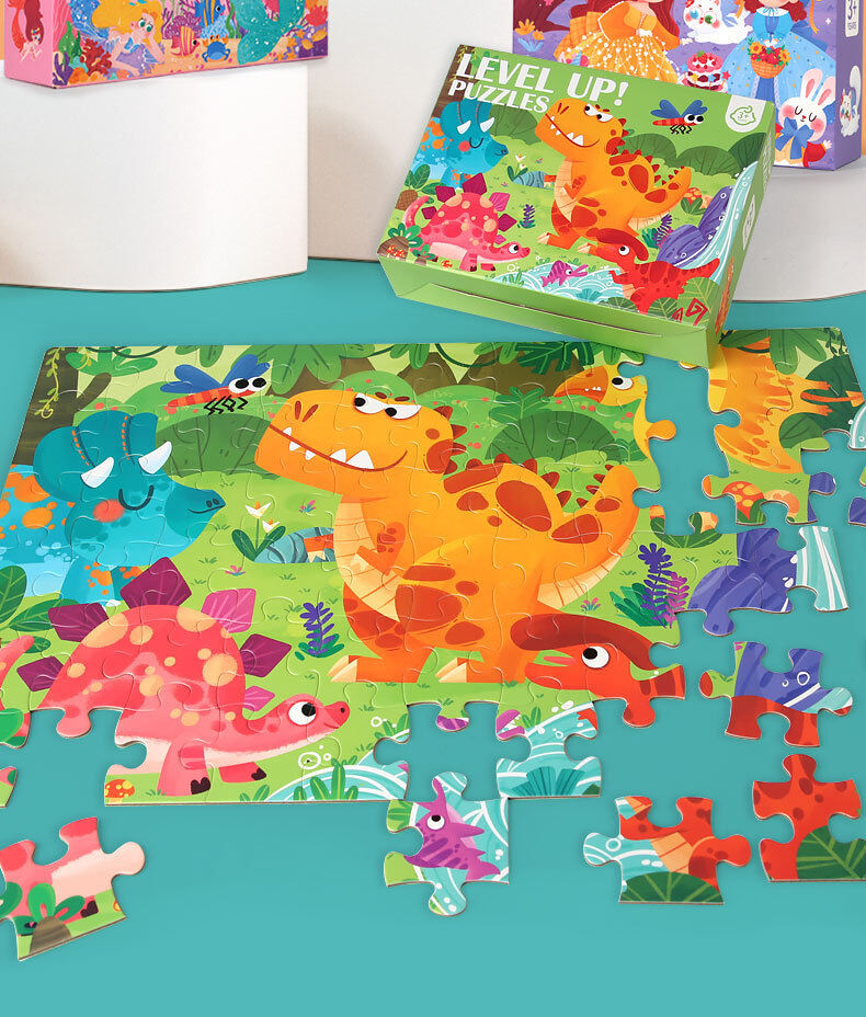 Kartun 60 Buah Kertas Mainan Puzzle Jigsaw Hewan Pendidikan Dini Anak-anak Permainan Puzzle Naik Level untuk Detail TK Bayi 3 Sampai 6 Tahun