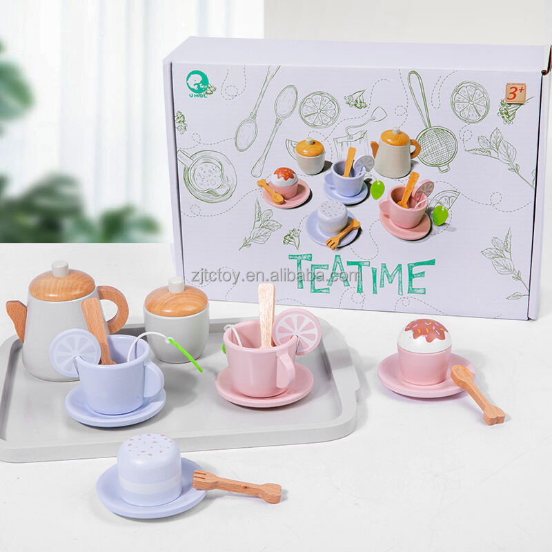 Unisex Wooden Kitchen Role Play Toy Set Afternoon Tea Dessert Simulation New Wholesale Tea Set for Kids Kitchen & Food Toys details