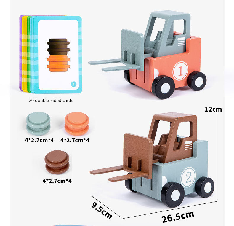 Wooden Forklift Truck Toy Early Educational Parent-child Car Battle Game Toddler Montessori Wooden Toys for Kids factory