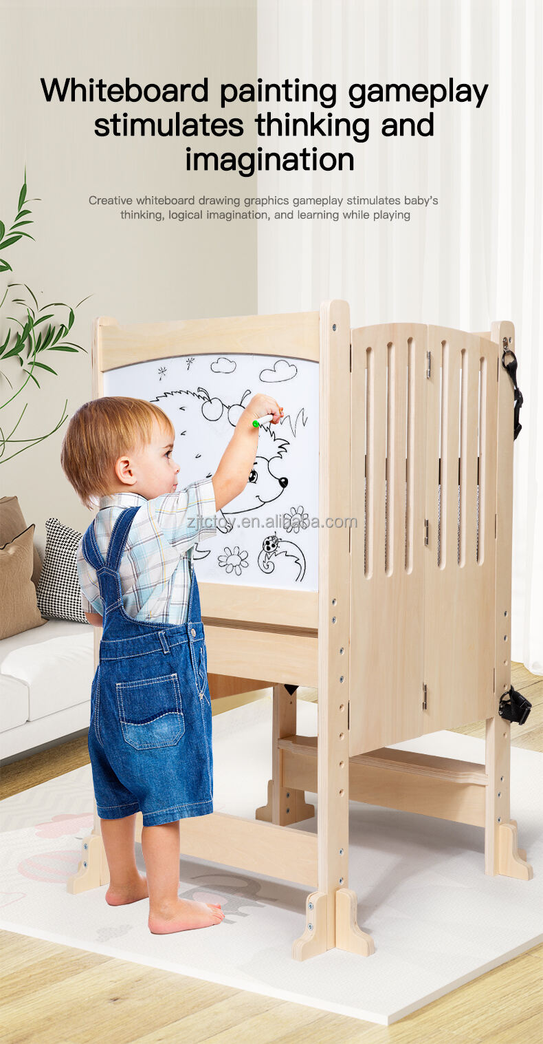Tritthocker für Kleinkinder, Montessori-Lernturm, höhenverstellbar, aus Holz, für Kinder, Wohnzimmermöbel, Küchenhelfer, Details