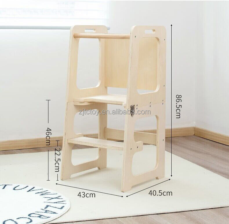 Toddler Learning Tower Kitchen Stool Helper Foldable Baby Wooden Montessori Learning Tower For Kids details