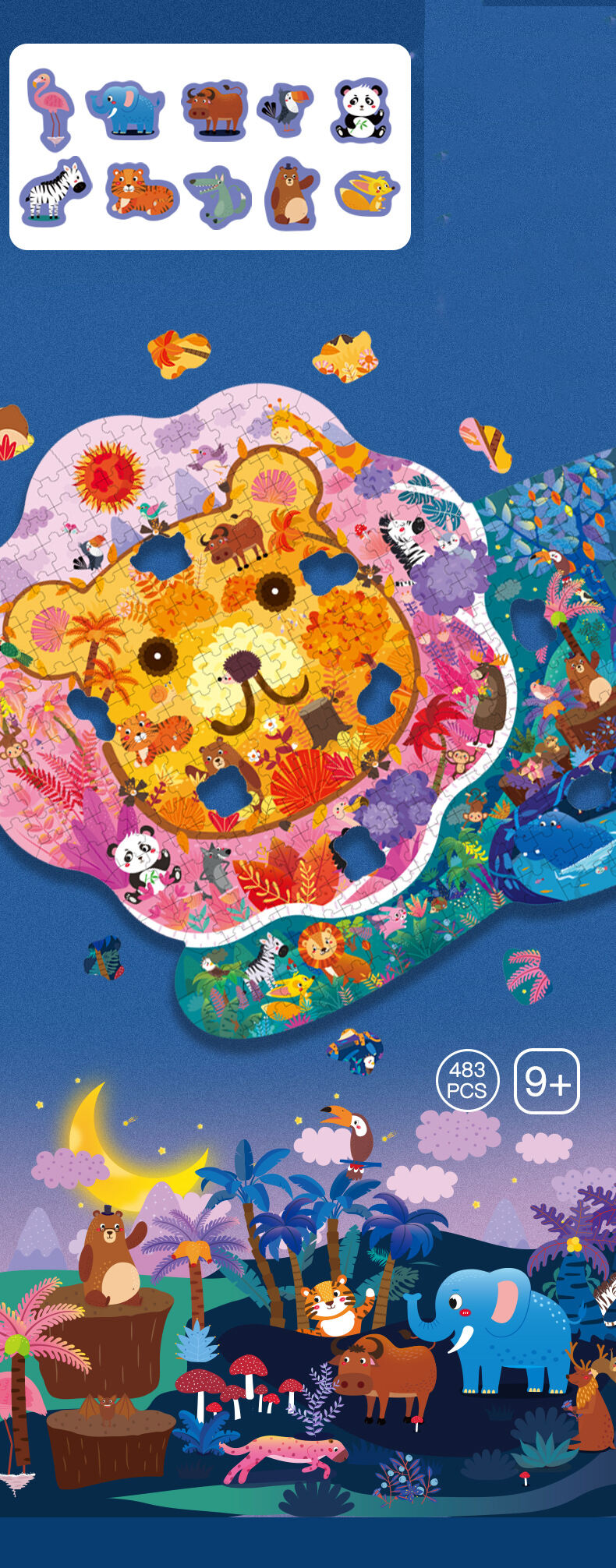 Puzzle en bois personnalisé de forme spéciale, dinosaure coloré, dauphin, Lion, Animal 3D, cadeau d'apprentissage créatif éducatif, jouets pour enfants détails