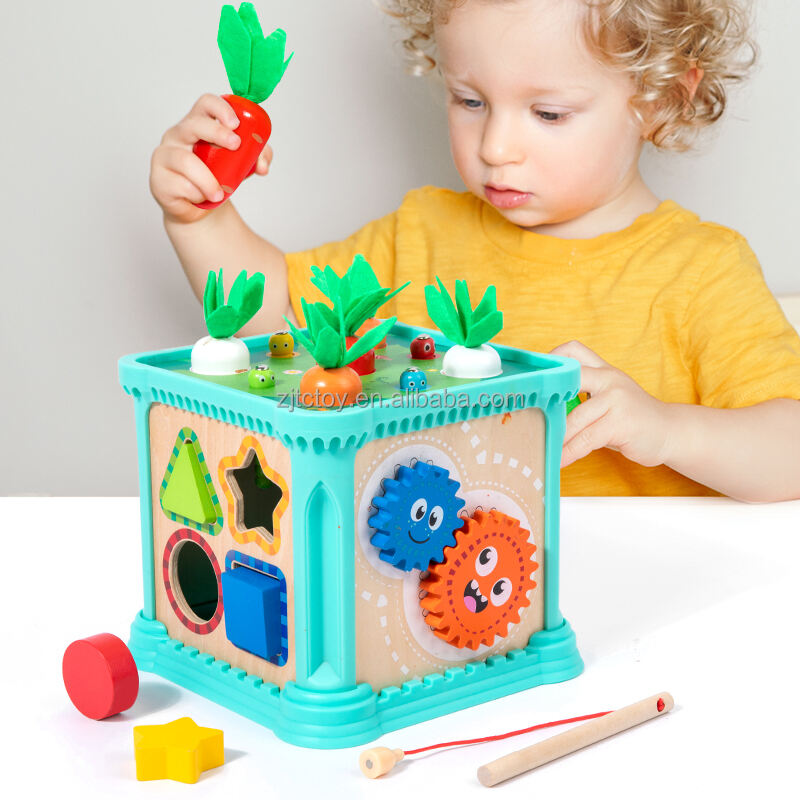 تصميم جديد 6 في 1 صندوق مكعب نشاط معرفي خشبي متعدد الوظائف للأطفال تصنيع ألعاب التعلم التعليم المبكر مونتيسوري