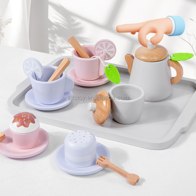 Unisex Wooden Kitchen Role Play Toy Set Afternoon Tea Dessert Simulation New Wholesale Tea Set for Kids Kitchen & Food Toys details