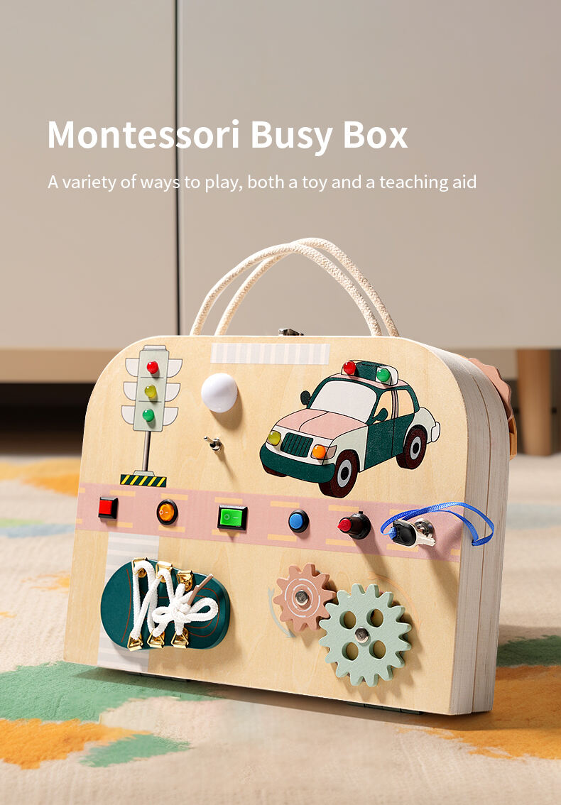 Neue Montessori-Aktivität Sensorisches Holzspielzeug Vorschulische Frühpädagogische Kleinkinder Montessori Busy Box Für den ersten Geburtstagsgeschenklieferanten