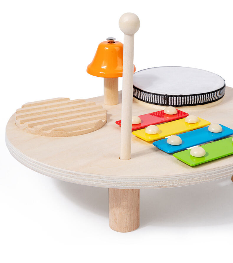 Multifunktionales Baby-Spielspielzeug-Set aus Holz, musikalische und pädagogische Schlaginstrumente für Säuglinge und Kleinkinder, Schlagzeug-Tischdetails