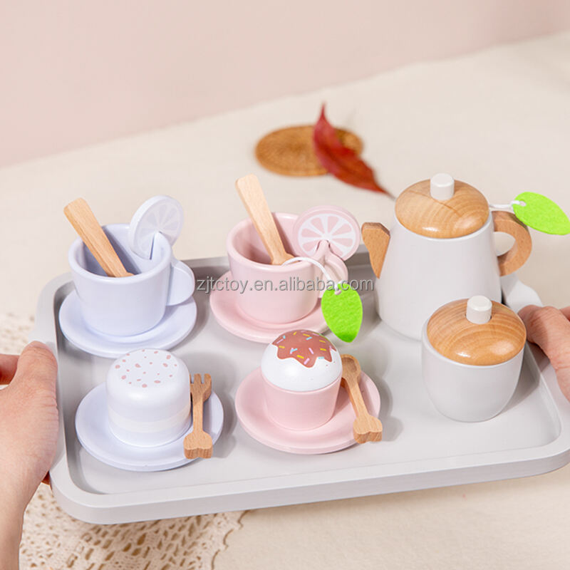 Unisex Wooden Kitchen Role Play Toy Set Afternoon Tea Dessert Simulation New Wholesale Tea Set for Kids Kitchen & Food Toys details