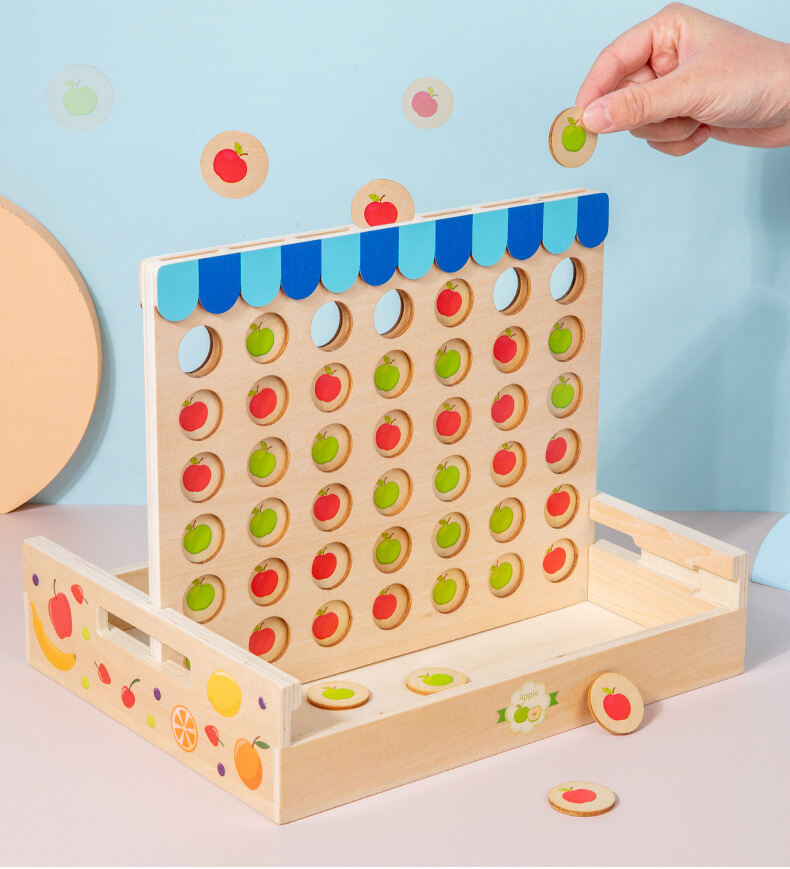 Children Connect 4 In A Line Board Game Educational Toys Kids Wooden Foldable Line Up Row Board Puzzle Toy Classic Game factory