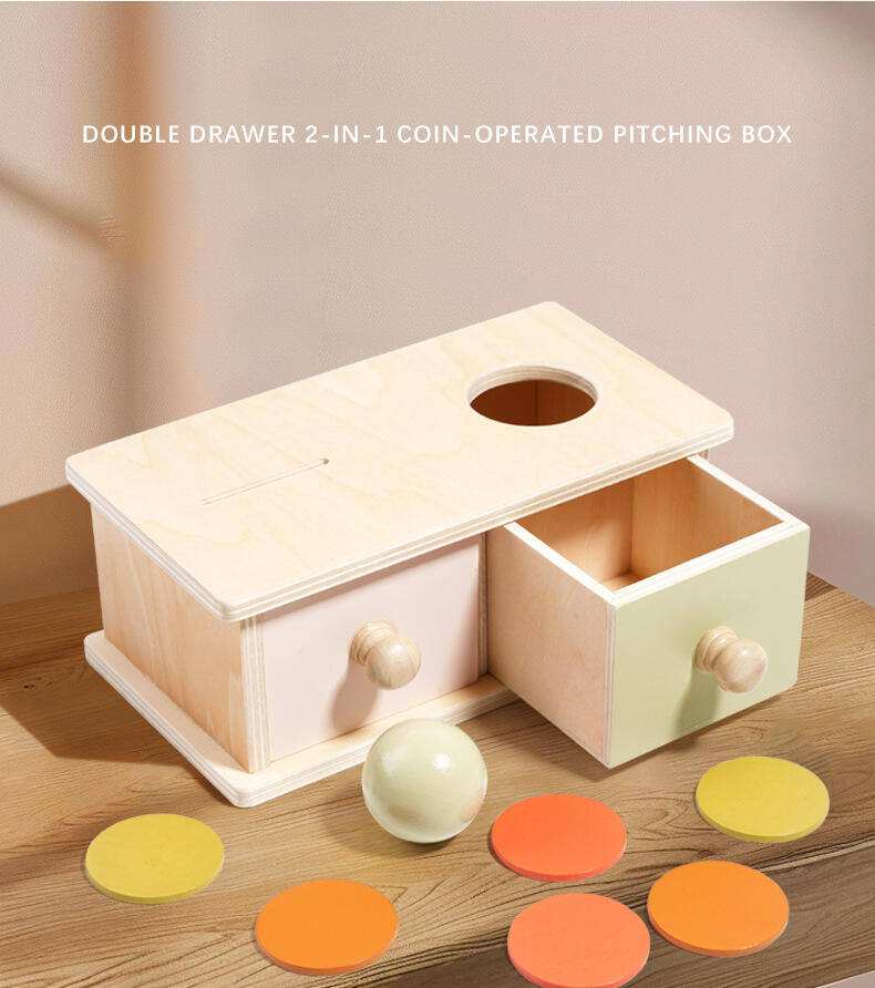 Montessori Kids Wooden Coin Box Drawer Game Educational Toys Preschool Training Drum Toy Baby Early Learning Teaching Aids Toys details