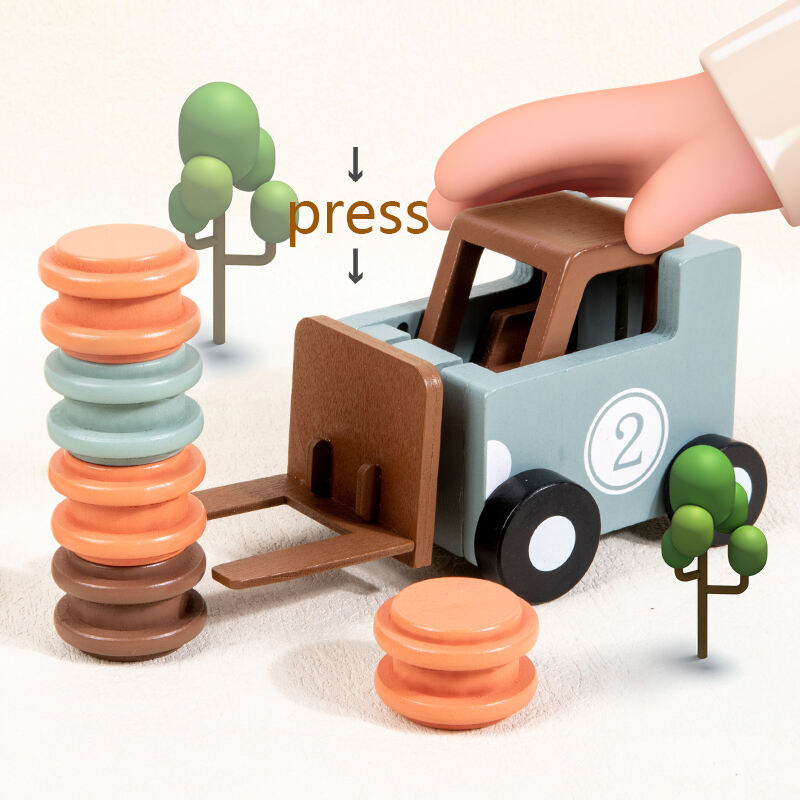 Wooden Forklift Truck Toy Early Educational Parent-child Car Battle Game Toddler Montessori Wooden Toys for Kids factory