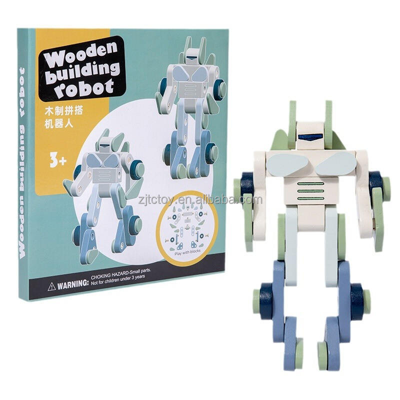 Mainan Robot Bangunan Rakitan Kayu Anak-anak Blok Bangunan Kreatif Pendidikan Dini untuk Anak-anak Detail Mainan Puzzle Montessori