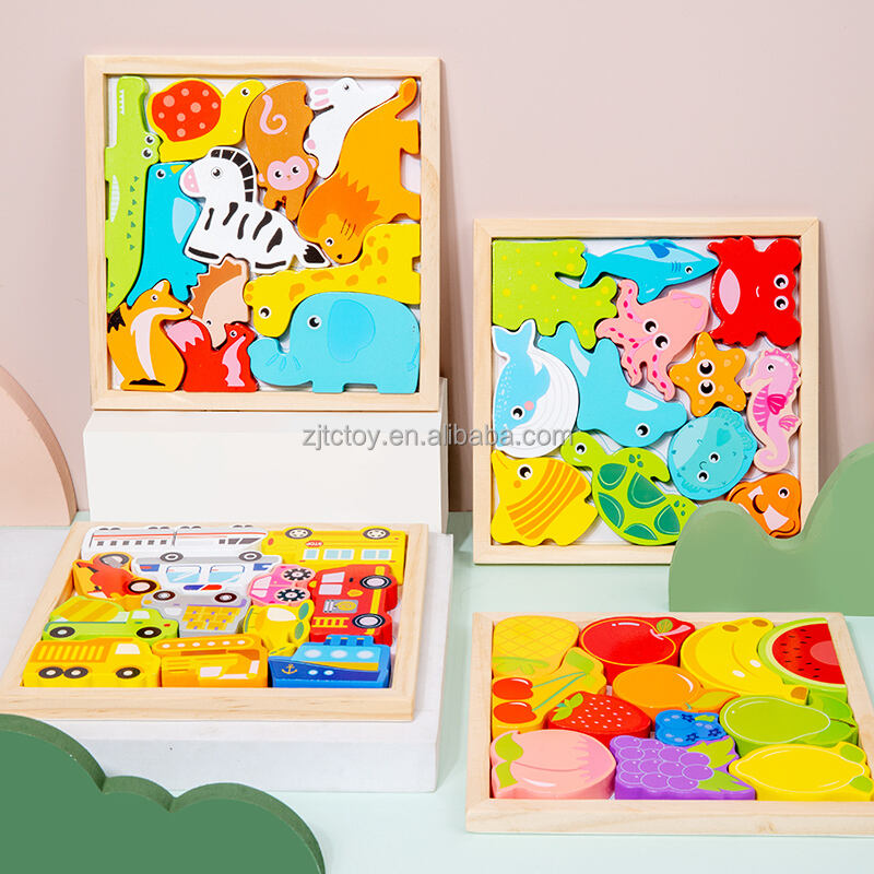 Puzzles en bois 3D animaux de bande dessinée enfants Puzzle cognitif jouets en bois pour enfants bébé Puzzle jouet jeux fournisseur