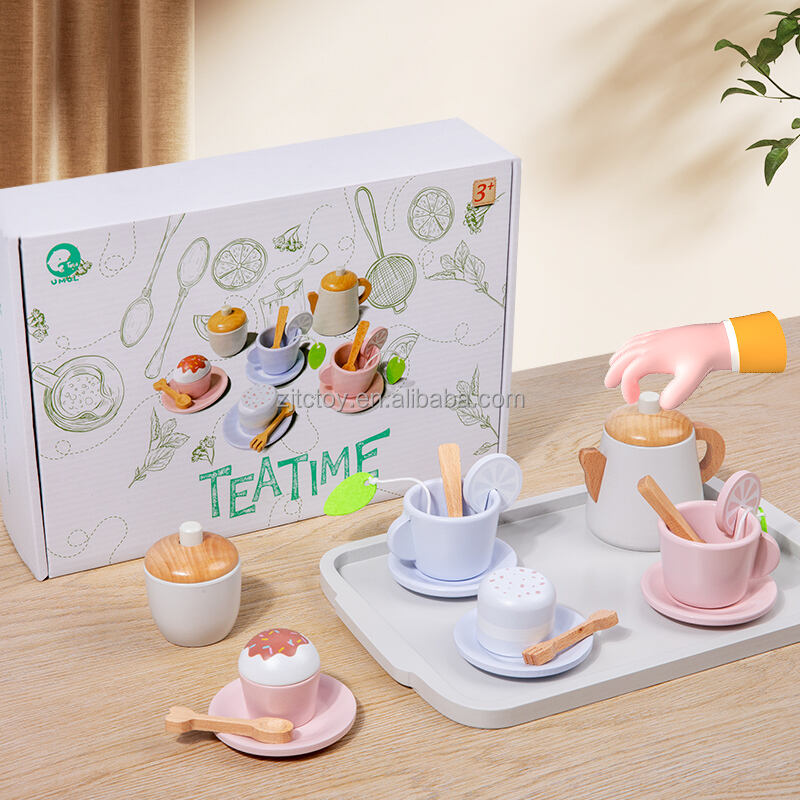 Ensemble de jouets de jeu de rôle de cuisine en bois unisexe, Simulation de dessert de thé de l'après-midi, nouveau service à thé en gros pour enfants, fabrication de jouets de cuisine et de nourriture