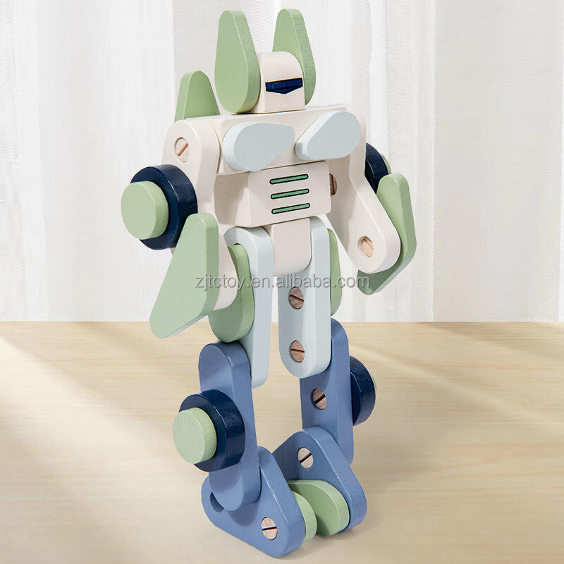 Kinder Holz Zusammenbauen Gebäude Roboter Spielzeug Frühe Pädagogische Kreative Bausteine ​​für Kinder Montessori Puzzle Spielzeug details