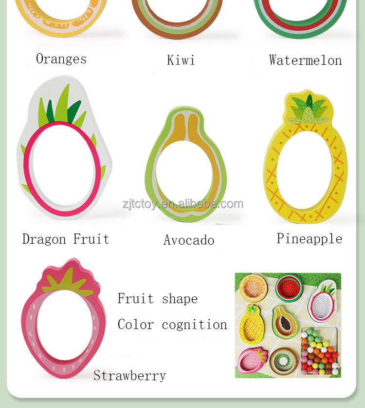 Jouet éducatif en bois Montessori unisexe CPC CE certifié fruit cognitif correspondant jeu de puzzle couleur tri clip perles pour enfants fournisseur