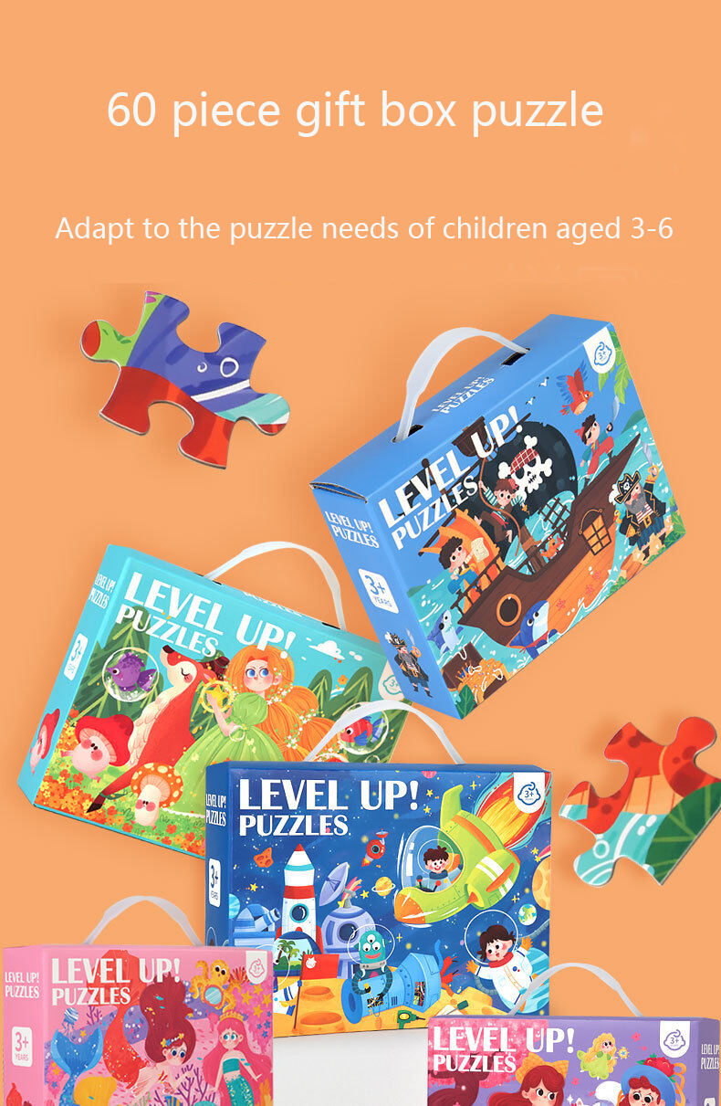 Cartoon 60pcs Level Up Puzzles Game Kids Early Education Animal Jigsaw Puzzle Toy Paper For kindergarten baby 3 to 6 years old manufacture