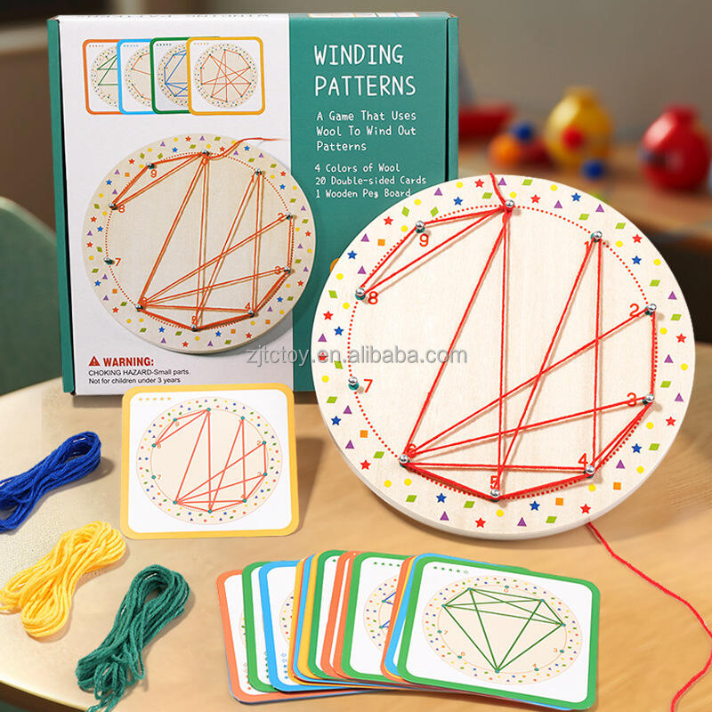 Montessori Kreatives Geometrie-Matching-Spielzeug für Kinder Hölzerne Wickelmuster Nagelbrett Pädagogisches Sensorisches Vorschullernen Lieferant