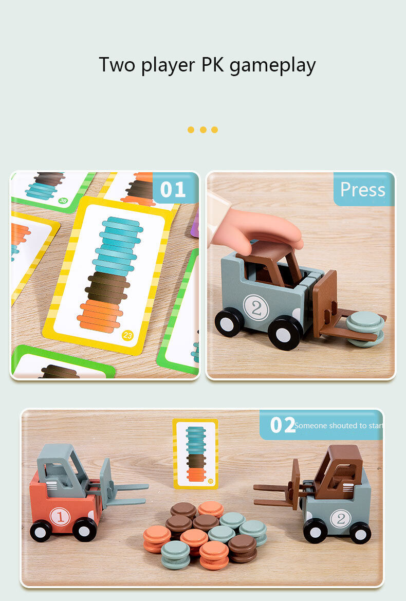 Mainan Truk Forklift Kayu Pendidikan Dini Permainan Pertempuran Mobil Orangtua-anak Balita Mainan Kayu Montessori untuk Anak-anak pemasok