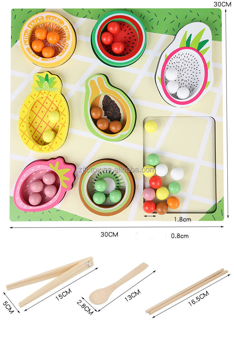 Unisex Montessori Wooden Education Toy CPC CE Certified Fruit Cognitive Matching Puzzle Game Color Sorting Clip Beads for Kids supplier