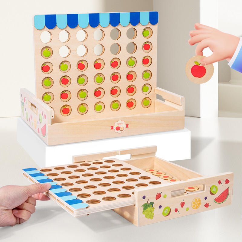 Children Connect 4 In A Line Board Game Educational Toys Kids Wooden Foldable Line Up Row Board Puzzle Toy Classic Game manufacture