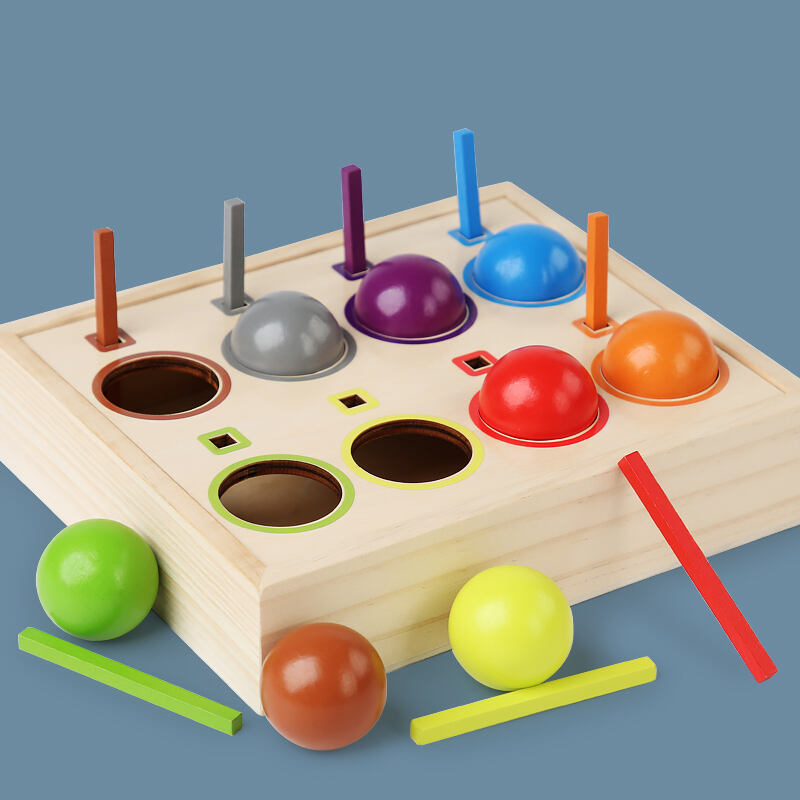 Montessori-Regenbogenbälle und -stäbchen aus Holz, Unisex, CPC CE-zertifiziertes Paarungsspielzeug für Hand-Augen-Koordination und Farbsortierung, Fabrik