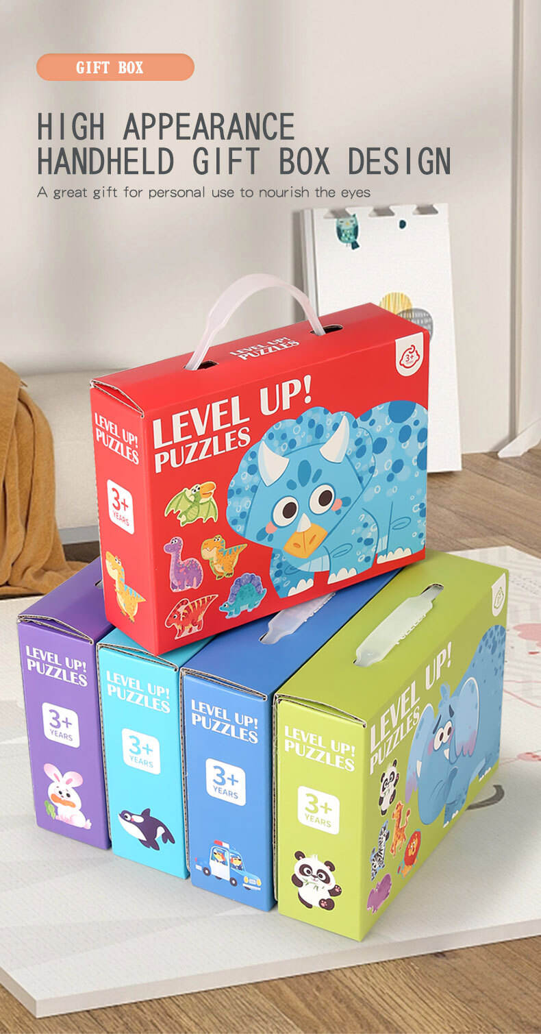 Éducation précoce Animal de bande dessinée Six en un boîte-cadeau Puzzle jouet papier pour bébé de la maternelle 3 à 6 ans usine de garçons et de filles
