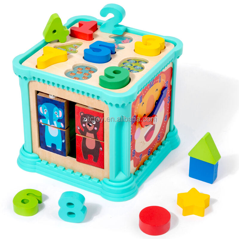 New Design 6 In 1 Wooden Cognitive Multi-functional Activity Cube Box for Kids Montessori Early Education Learning Toys factory